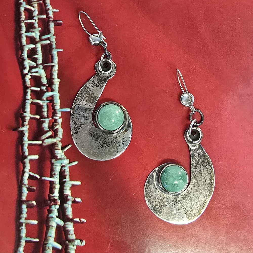 Vintage Native American Sterling Silver and Turquoise Swirl Earrings